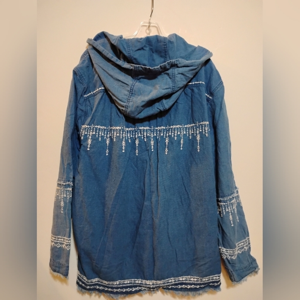 Blue Hooded Lace-Up Top BLANKNYC (R) WOMEN'S XL Embroidery Corded Pocket Cotton - Picture 10 of 11